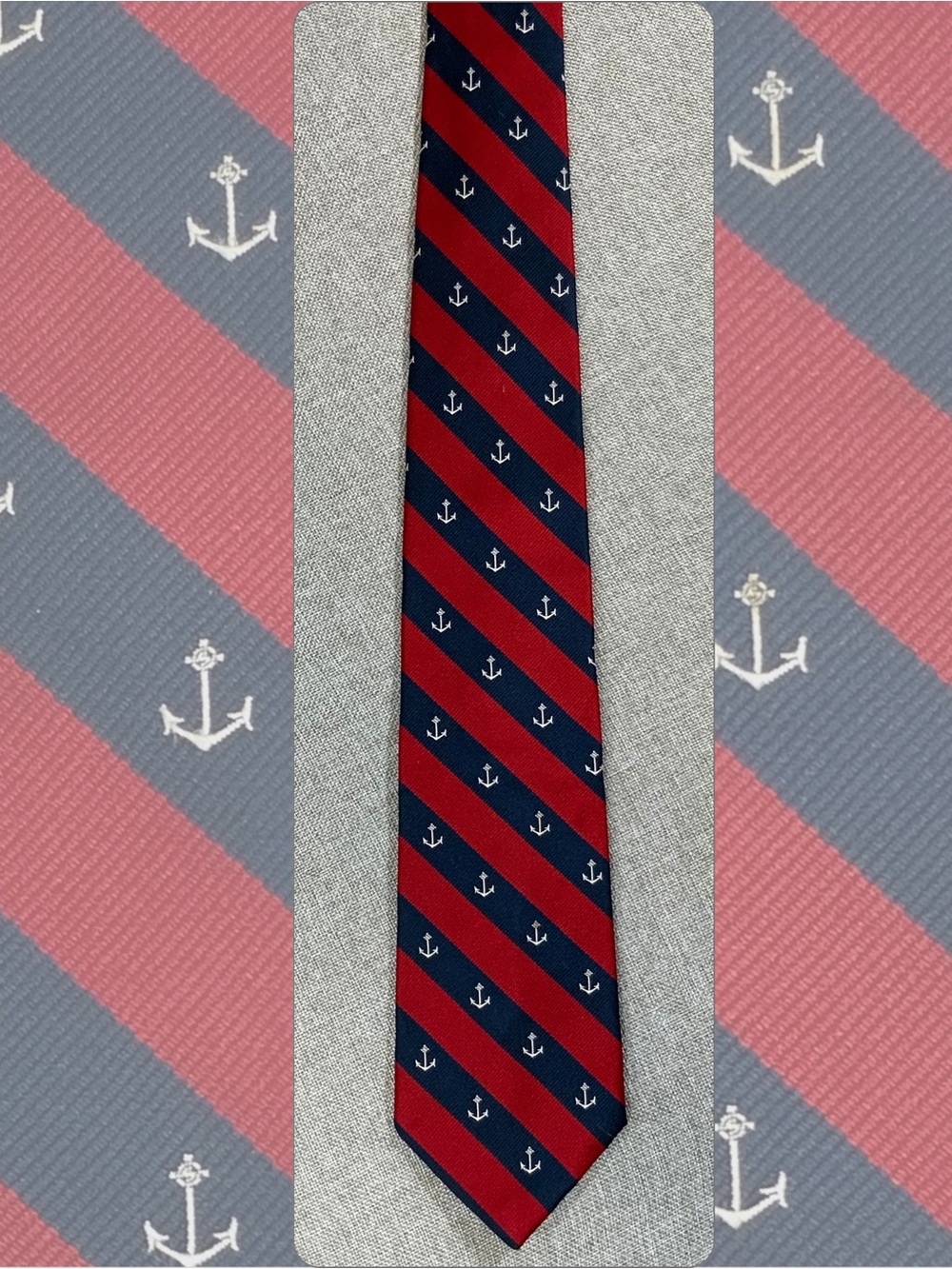 Alynn Neckwear Red Navy Repp Stripe Anchor Necktie Nautical